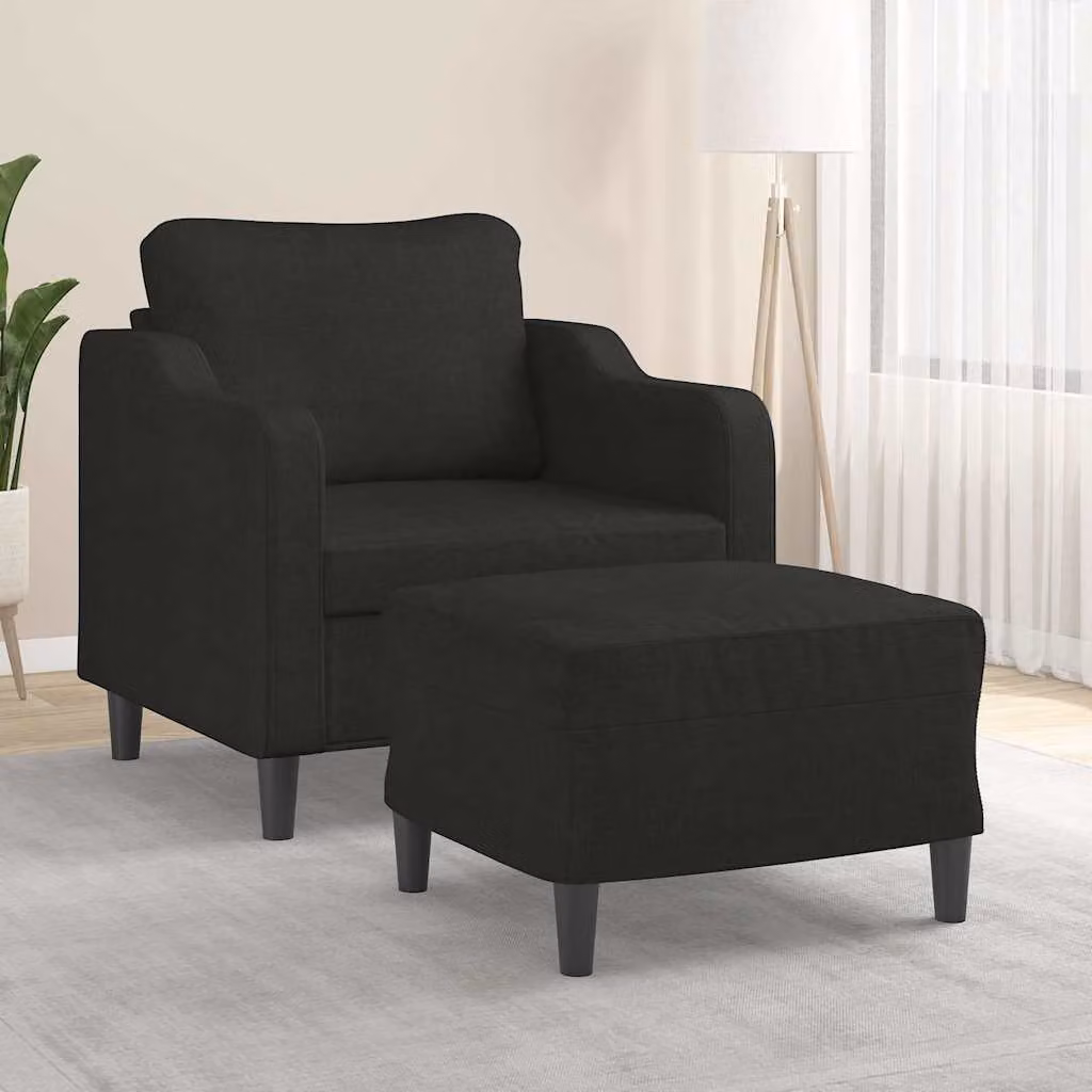vidaXL Poltrona Relax con Poggiapiedi Nero in Tessuto e Struttura in Metallo e MDF