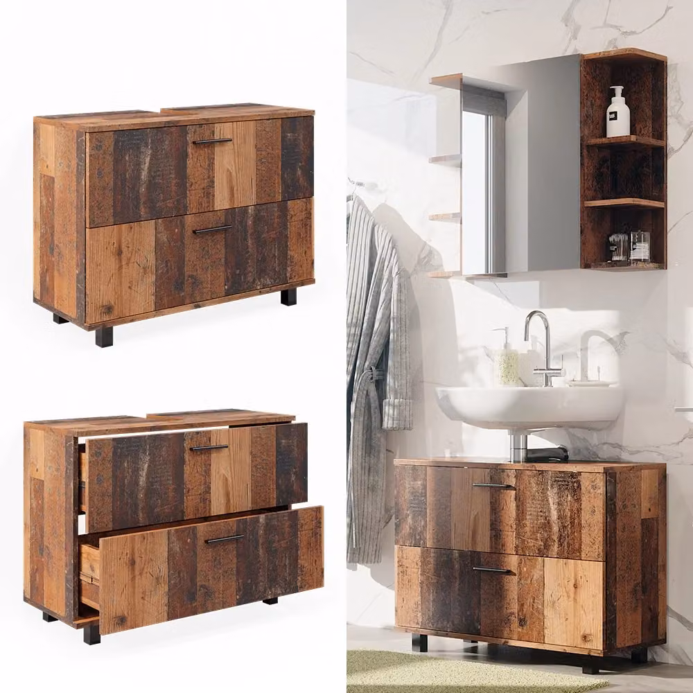 Mobile sottolavabo per bagno Ilias Vicco in rovere rustico marrone con 2 cassetti L: 80 cm, P: 60.8 cm – 2