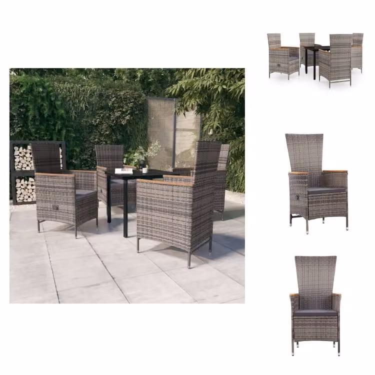 vidaXL Set da pranzo da giardino 5 pezzi con cuscini grigio - Set di mobili da giardino