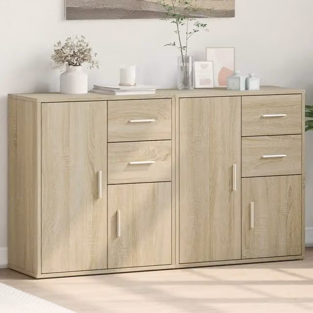 Set di 2 credenze moderne vidaXL in legno color rovere beige, L: 60 cm, P: 31 cm, H: 70 cm
