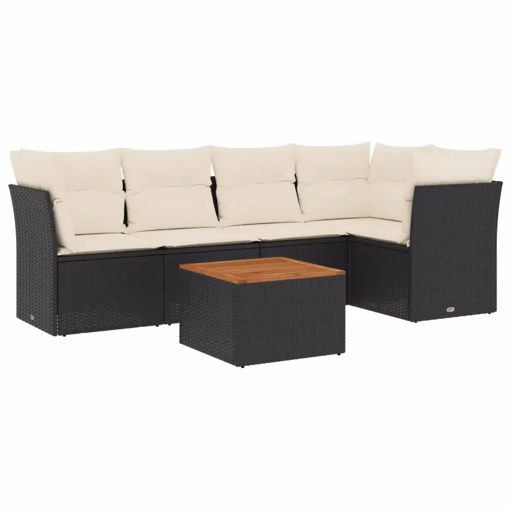 Set Divano da Giardino vidaXL 6 pz in Polyrattan Nero con Cuscini e Tavolino da Caffè – 2