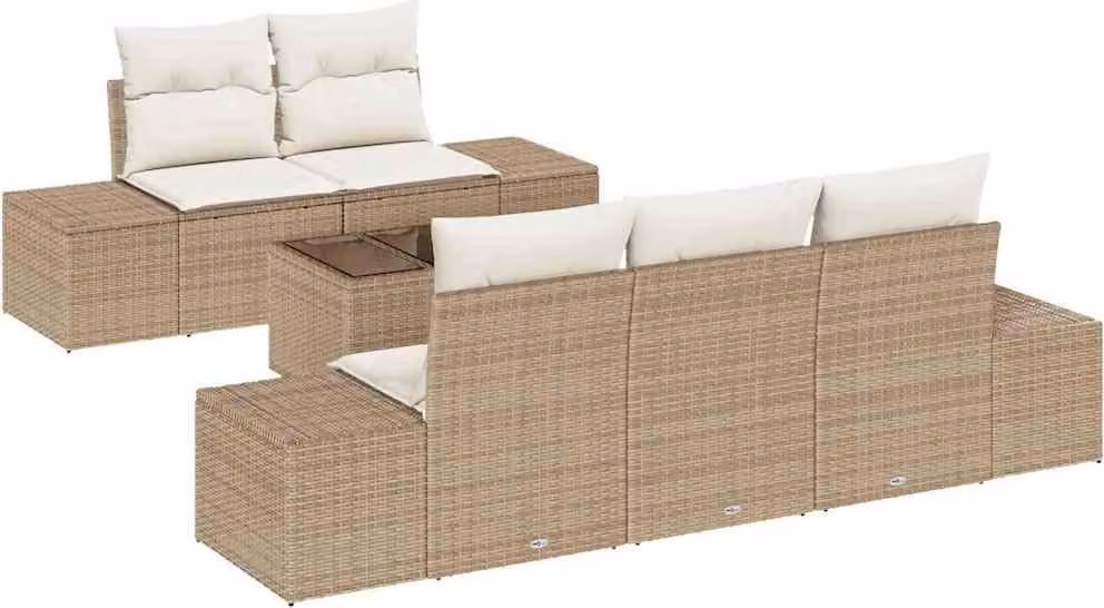 Set Divano da Giardino con cuscino Beige polyrattan