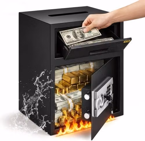 Cassaforte Elettronica VEVOR in Acciaio Inox con Borsa Ignifuga per Documenti, Gioielli e Contanti, Colore Nero, L/P/H: 36 x 30 x 45 cm