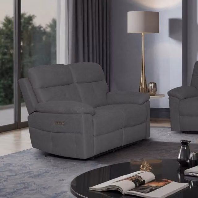 Divano Kayde Veriaffari a 2 posti con reclinazione elettrica in tessuto grigio L: 139 cm, P: 100 cm, H: 96 cm