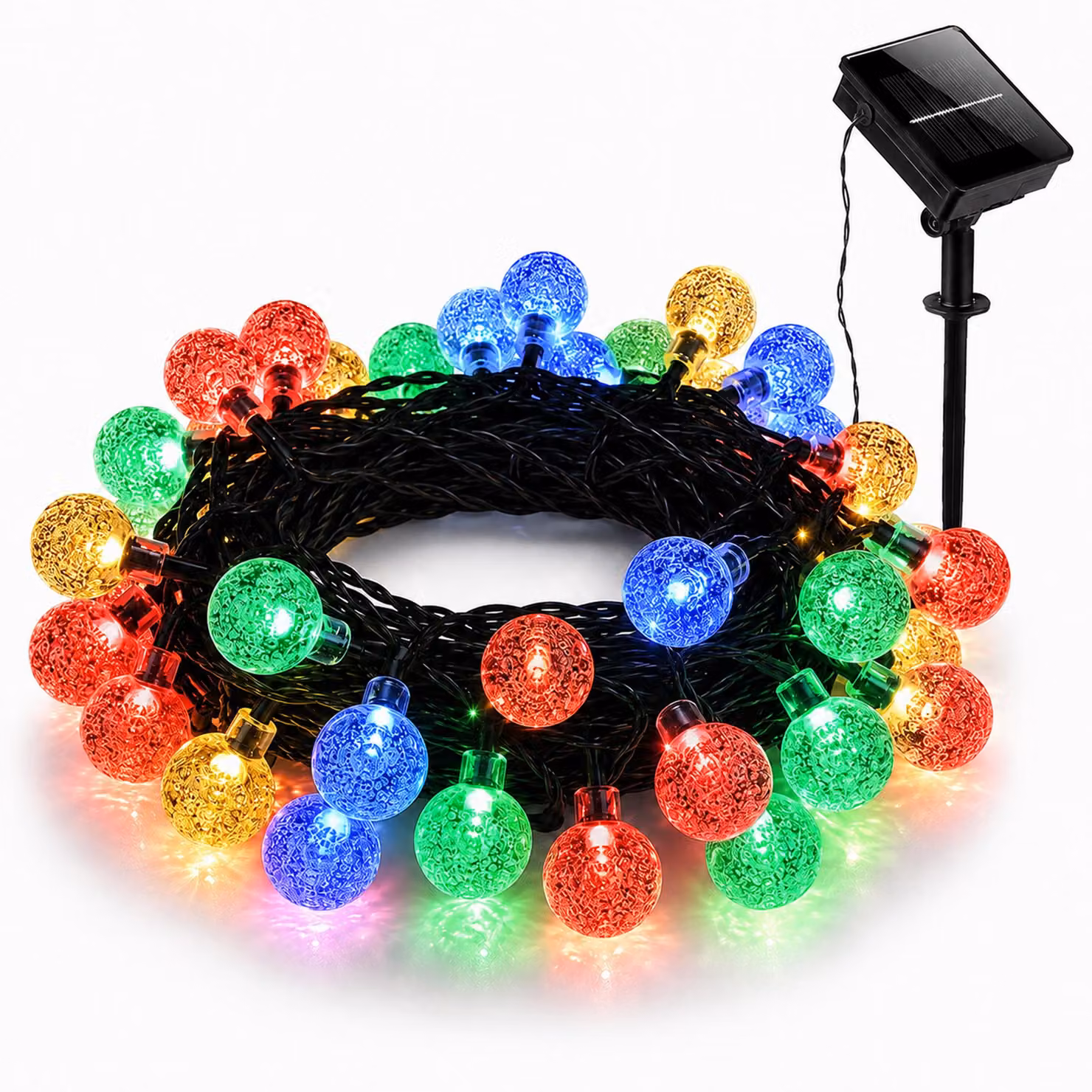 Catena luminosa solare da esterno, 5 metri, 20 LED, sfere di cristallo, 2 modalità, multicolore, accensione/spegnimento automatico, ideale per decorare giardino, terrazza, balcone, per Natale o per feste