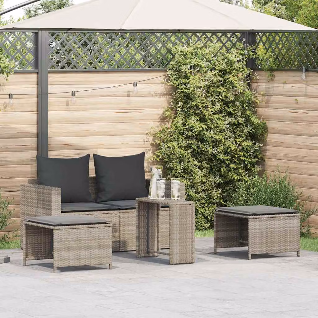 Set Divano da Giardino vidaXL 5 Pezzi in Polyrattan Grigio con Cuscini e Tavolino