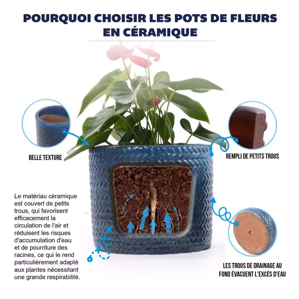 Set di 4 vasi da fiori in ceramica REDOM blu scuro, forma geometrica e rotonda, Ø: 37, 31, 24,5, 17,5 cm – 2