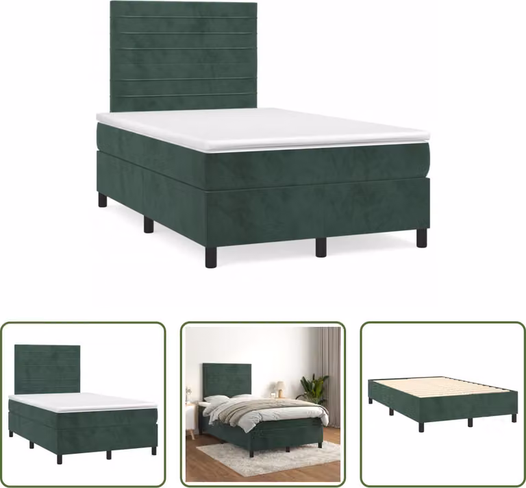 The Living Store Letto a molle con materasso verde scuro 120x190 cm in velluto