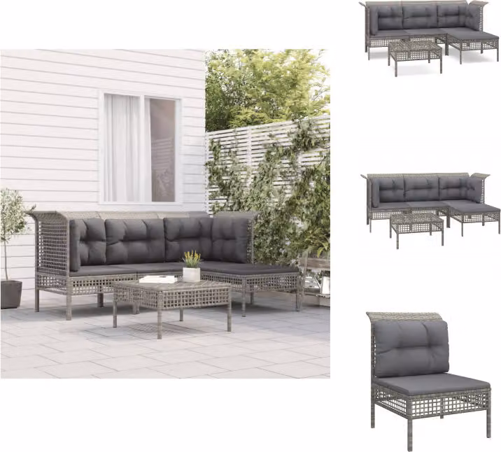 vidaXL Set da salotto da giardino 5 pezzi con cuscini in poly rattan grigio - Set di mobili da giardino