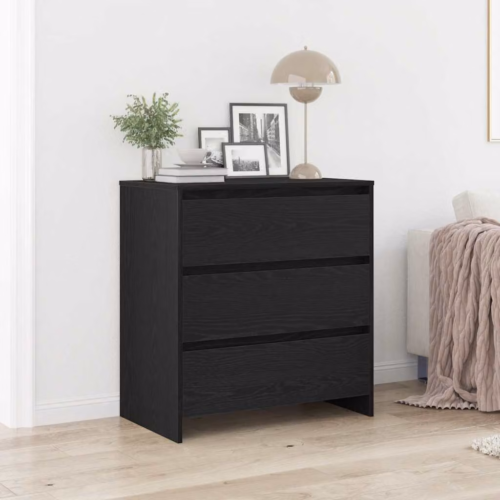 Credenza moderna vidaXL in legno multistrato e MDF, colore nero, L 70 cm x P 41 cm x H 75 cm