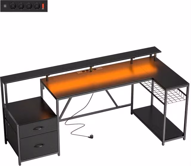 Scrivania da Gaming Giordanoshop Moderna in Legno e Metallo Nero con Altezza Regolabile L: 120 cm, P: 80 cm, H: 86,5 cm