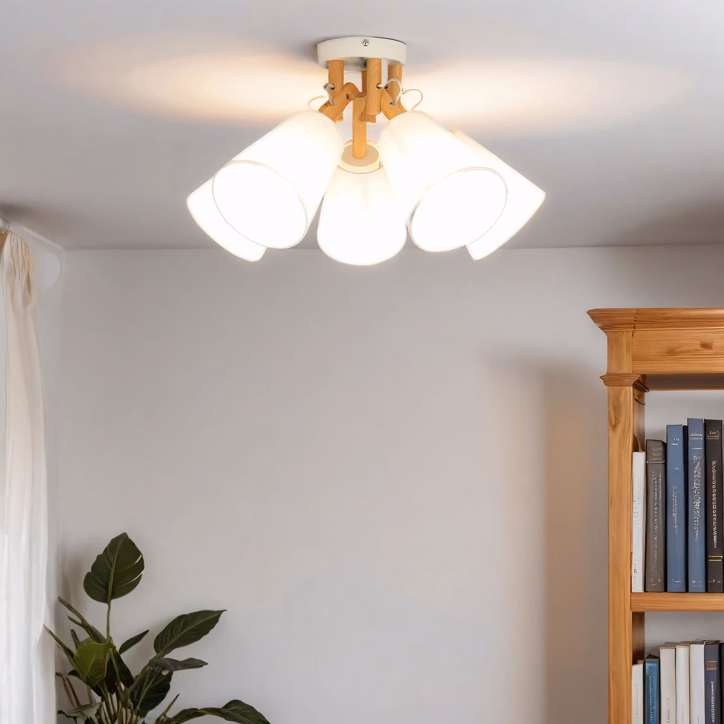 Plafoniera bianco crema E27 tessuto legno Lampada da soffitto scandinava