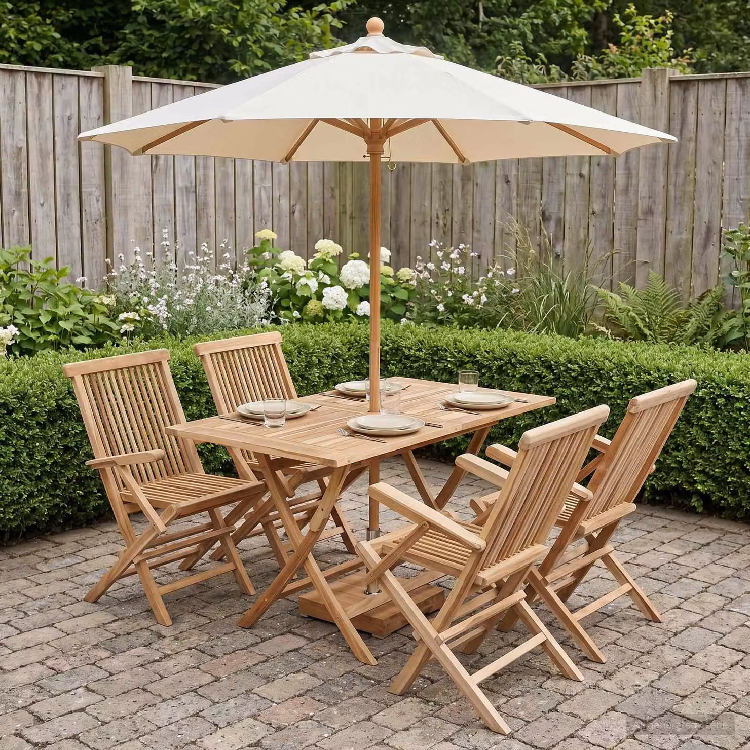 Set di mobili da giardino vidaXL in legno di teak solido marrone composto da 5 pezzi