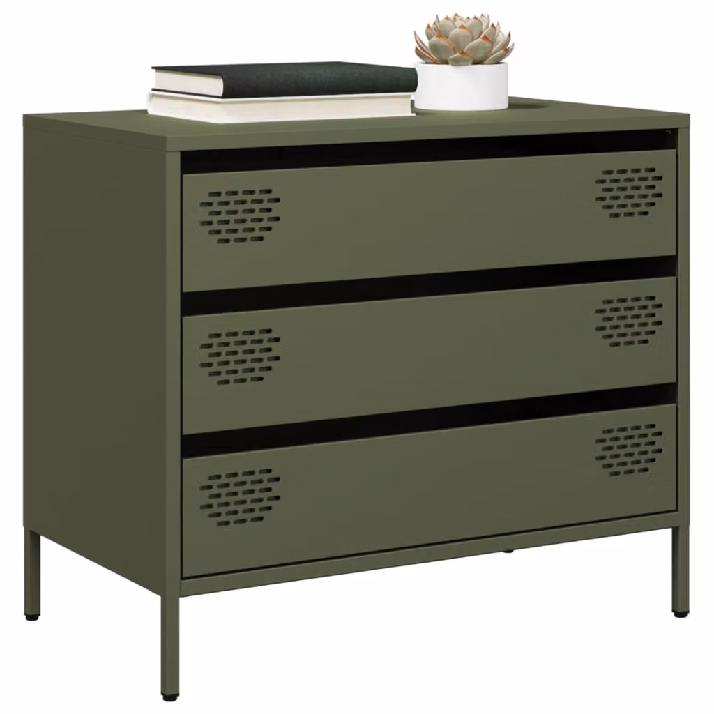 vidaXL Credenza in Metallo Verde Oliva con Finitura Opaca L: 68 cm, P: 39 cm, H: 58,5 cm
