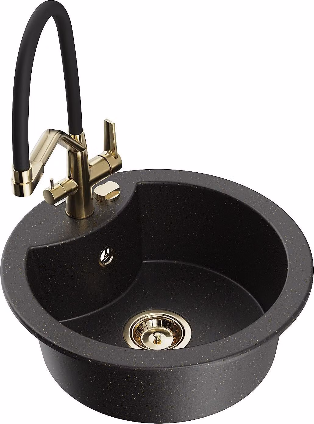 Mexen Diego lavello da cucina in granito a 1 vasca con rubinetto Duo, nero/oro metallizzato - 6512-75-671701-57-G