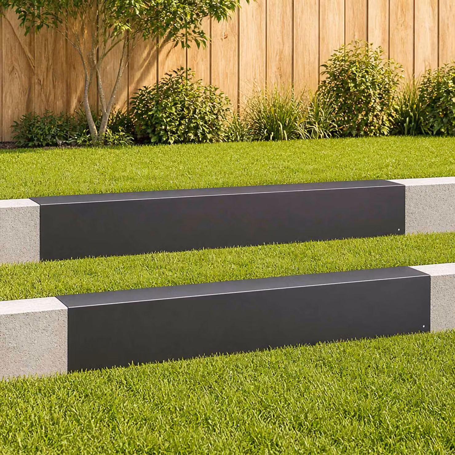 Set di 2 profili di copertura per giardino vidaXL in acciaio nero, L/P/H: 100 x 15 x 10 cm