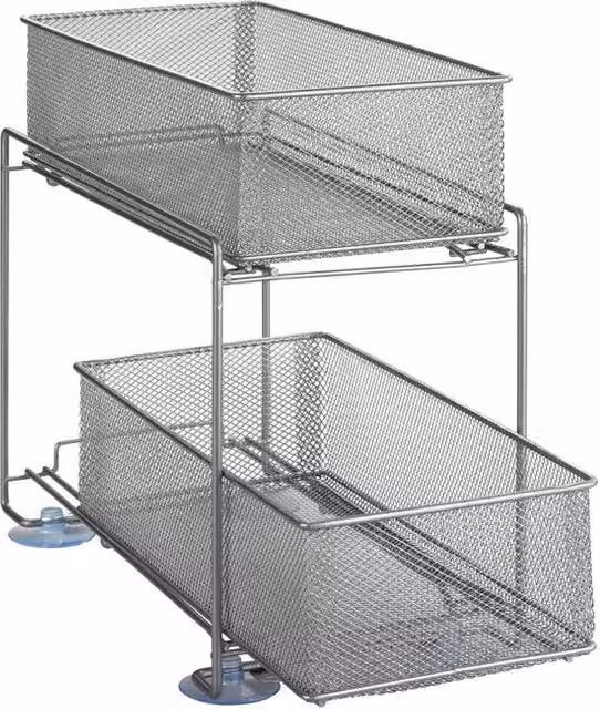 Organizzatore di cucina con 2 ante e cassettoni estratti, scaffale di archiviazione spazievole in argento grigio
