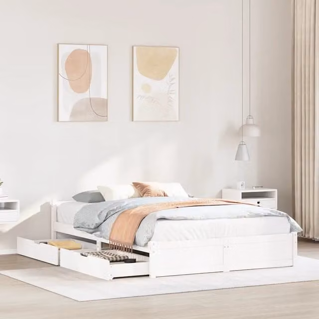Letto senza Materasso-Struttura Letto Bianco 140x200 cm Legno Massello di Pino 114153