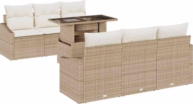 Set Divano da Giardino 7 pcs Beige Poly Rattan