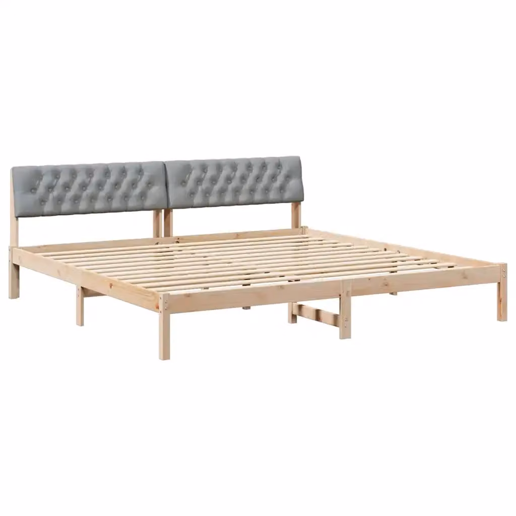 Struttura del letto moderna vidaXL in legno di pino con tessuto, marrone e grigio chiaro, 200 x 200 cm – 2