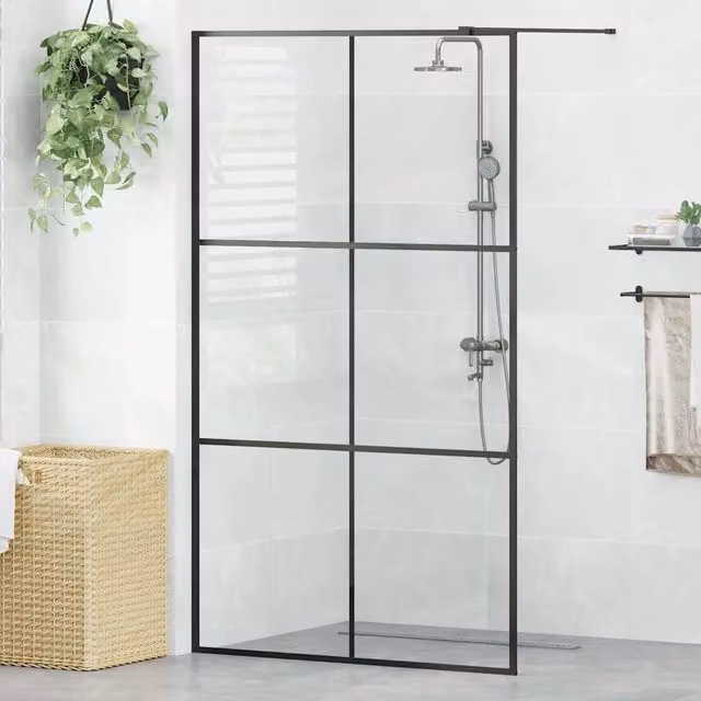 Parete per doccia walk-in vidaXL in vetro trasparente con profili neri L: 115 cm, H: 195 cm