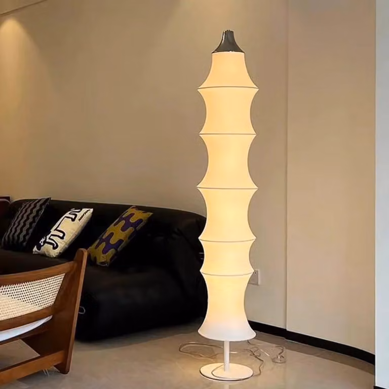 Lampada da terra - Lampada con paralume in tessuto - Altezza 165 cm - Stile minimalista giapponese - Realizzata in ferro