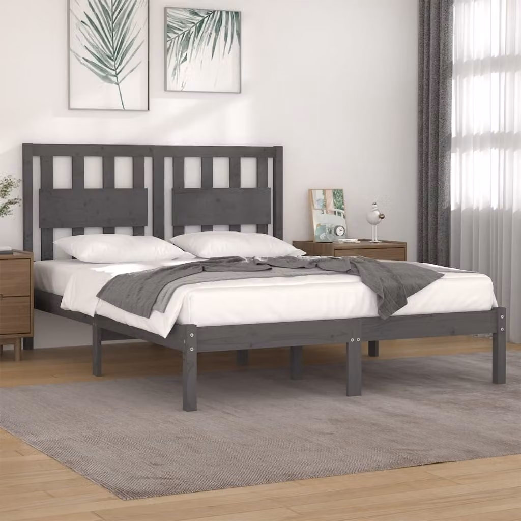 The Living Store Letto in legno massiccio di pino grigio 200x200 cm
