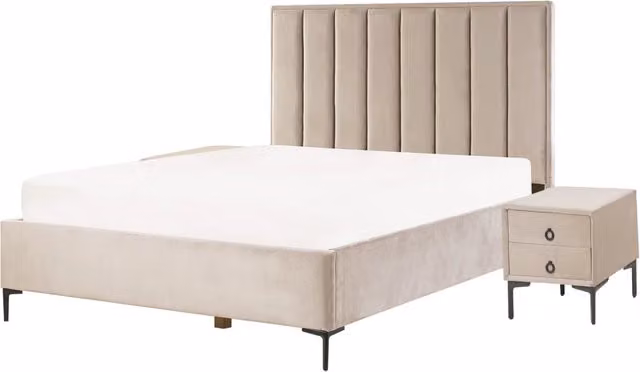 Set da camera da letto rivestiti in velluto tortora con due comodini 160 x 200 cm stile elegante