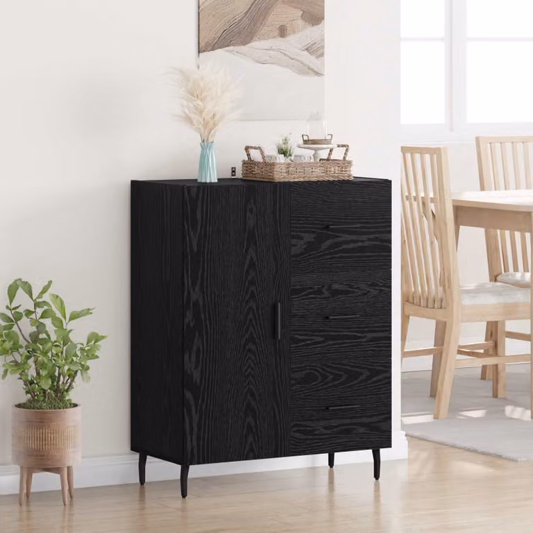 Credenza con cassetto vidaXL in Rovere Nero, design moderno per soggiorno e sala da pranzo, L: 69,5 cm, P: 34 cm, H: 90 cm
