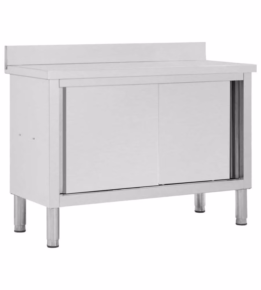 Banco da Lavoro con Ante Scorrevoli 120x50x(95-97)cm in Acciaio