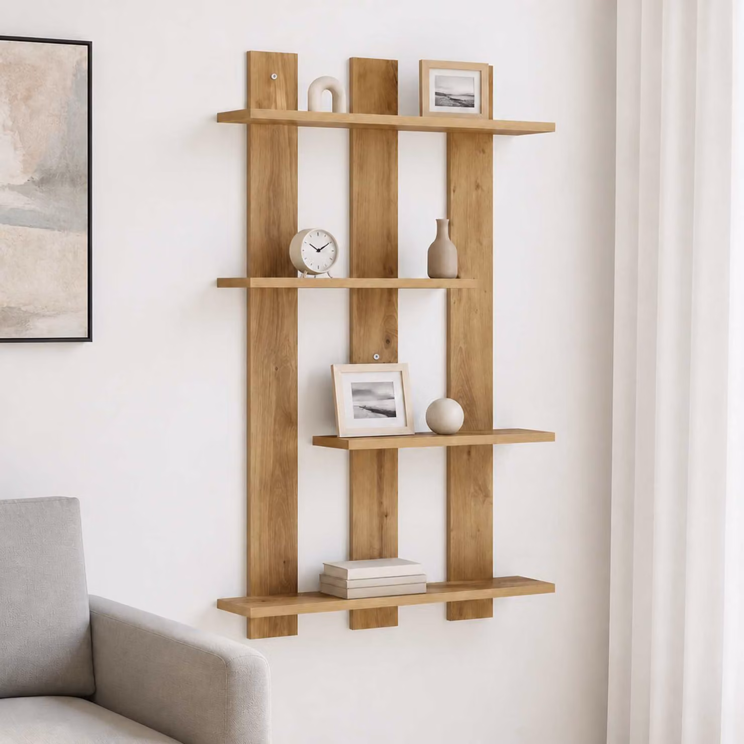 Scaffale da parete moderno vidaXL in legno color rovere marrone L: 61 cm, P: 13,5 cm, H: 88 cm