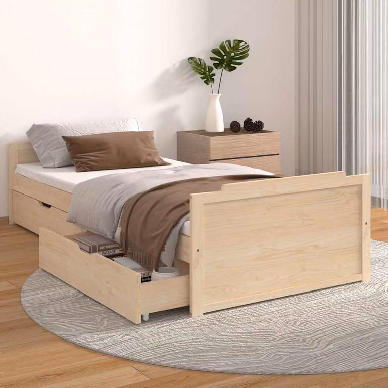 vidaXL Giroletto con Cassetti in Legno Massello di Pino, Colore Marrone e Beige, L/P/H: 200 x 90 x 300 cm