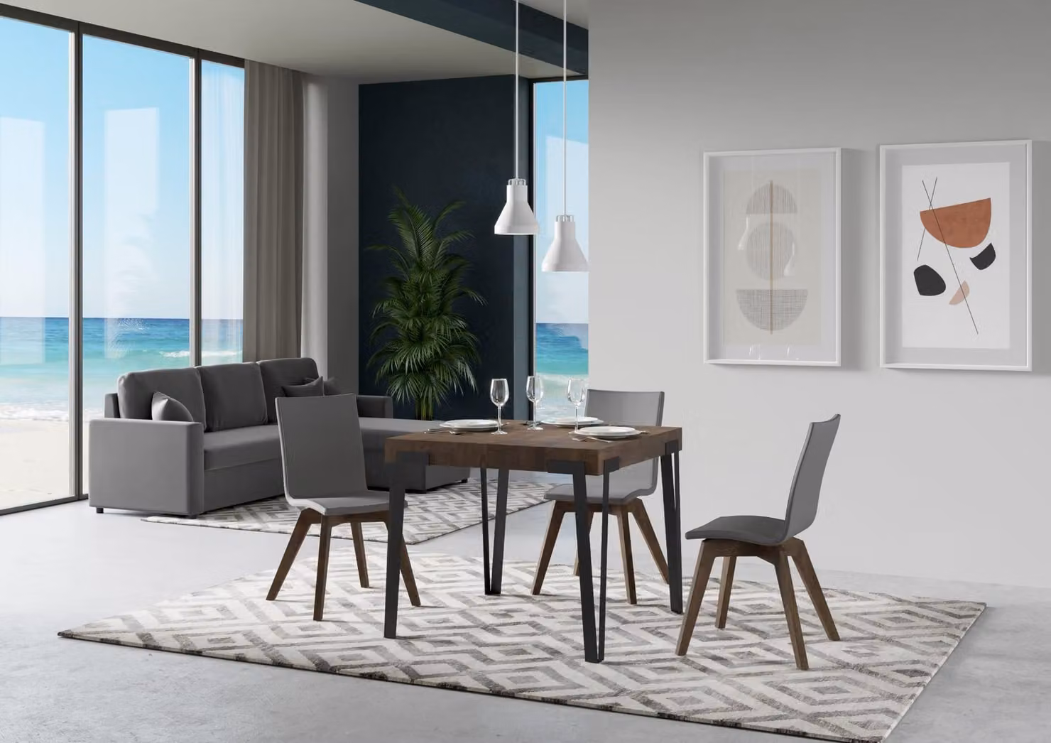 ITAMOBY - Tavolo allungabile 90/246x90 cm Rio noce gambe antracite