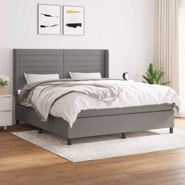 vidaXL Letto Ibrido con Giroletto a Molle e Materasso in Tessuto Grigio e Bianco L/P/H: 180 x 200 x 128 cm