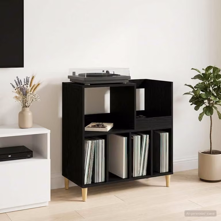 vidaXL Supporto per giradischi moderno in legno nero L: 82 cm, P: 39,5 cm, H: 82,5 cm