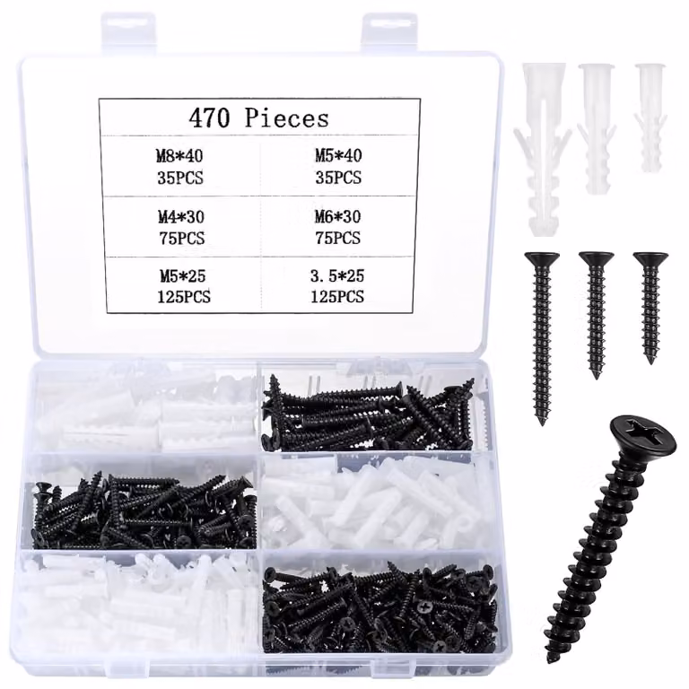 Set di viti da 470 pezzi, dimensioni M4, M5, M6, M8, autoperforanti, per cartongesso