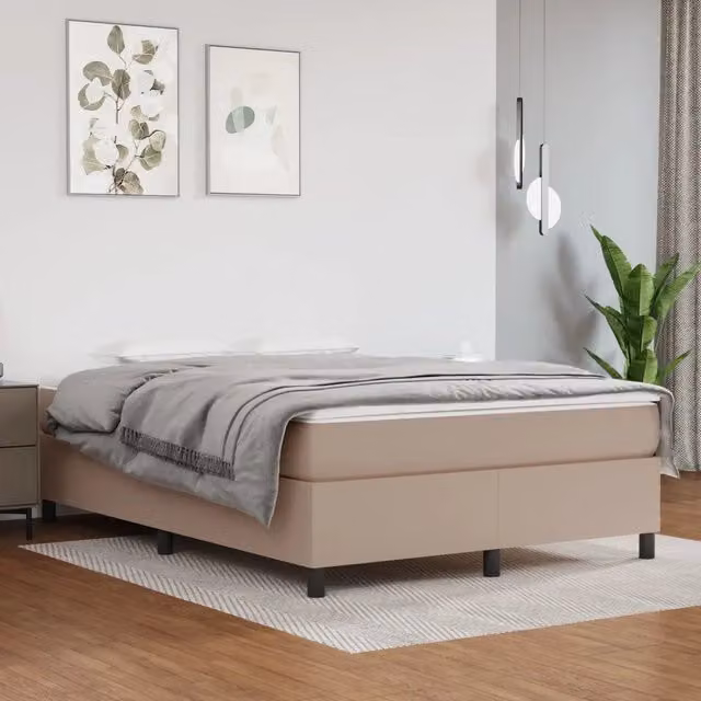 Letto a molle con materasso ibrido vidaXL in similpelle beige e tessuto, L 140 x P 190 cm