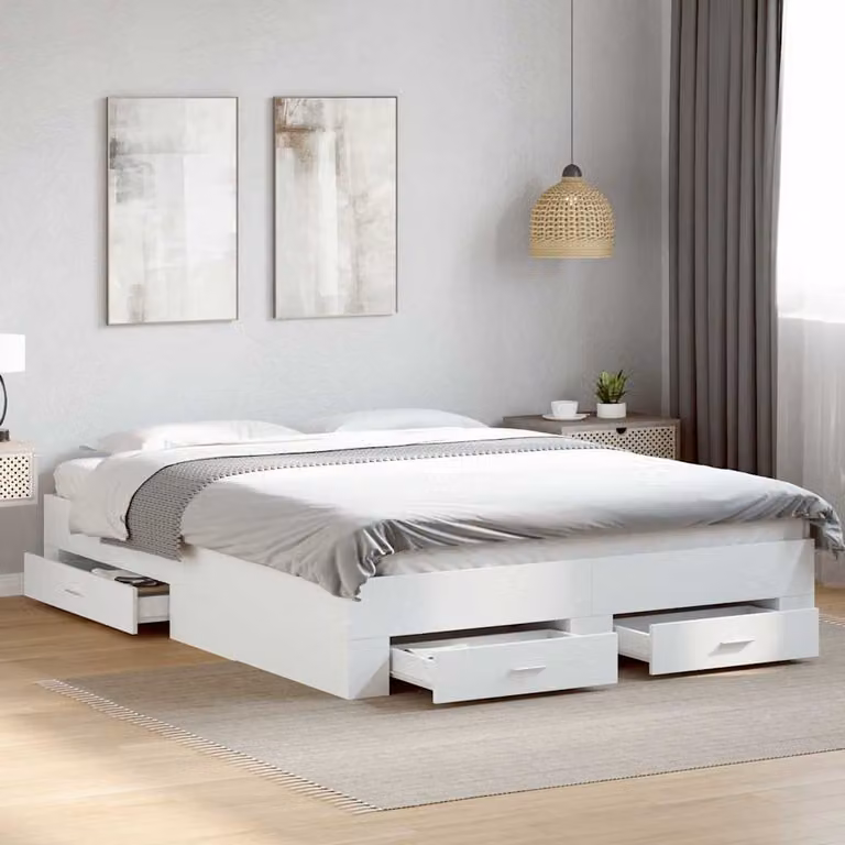 vidaXL Giroletto con Cassetti Bianco in Legno Multistrato 150x200 cm