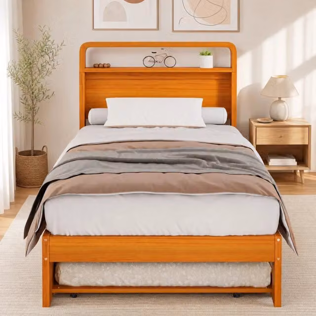 Letto singolo 90x200 cm in legno con letto estraibile 90x190 cm naturale HAVRYA