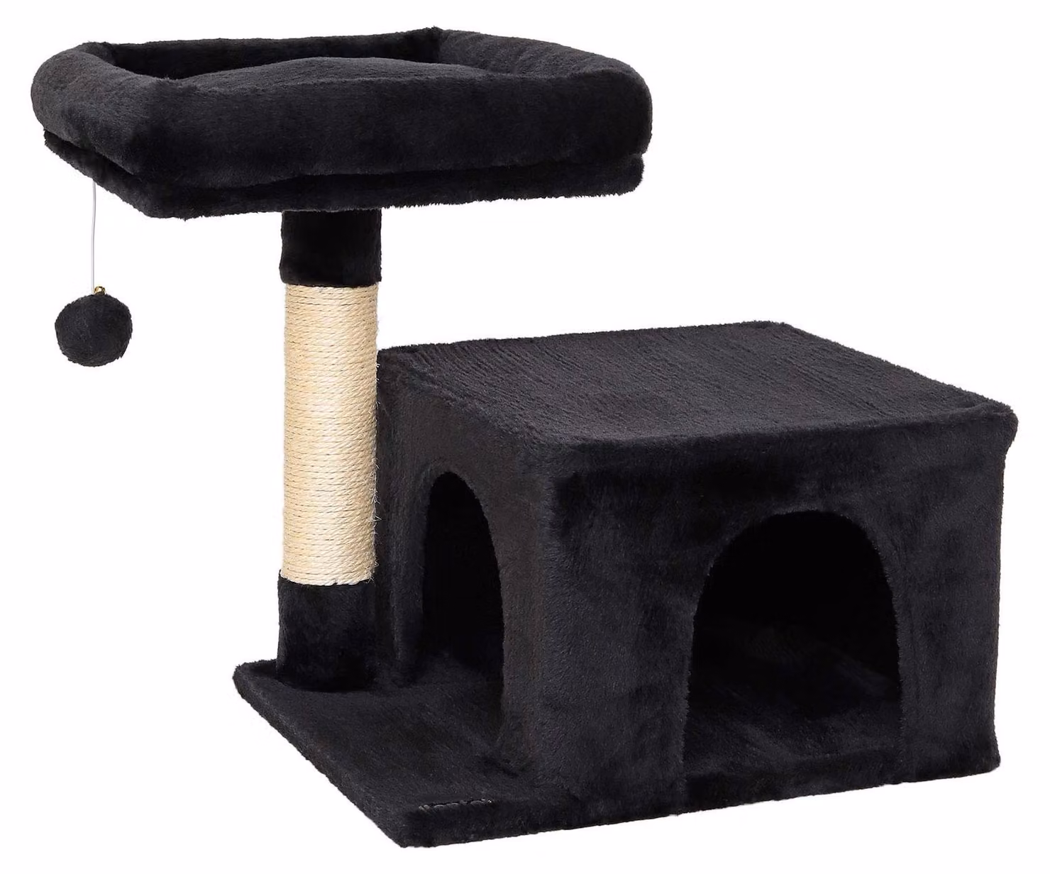 Albero per gatti alto 50 cm, realizzato in corda di sisal e rivestito in morbido peluche, con una piattaforma e una cuccia