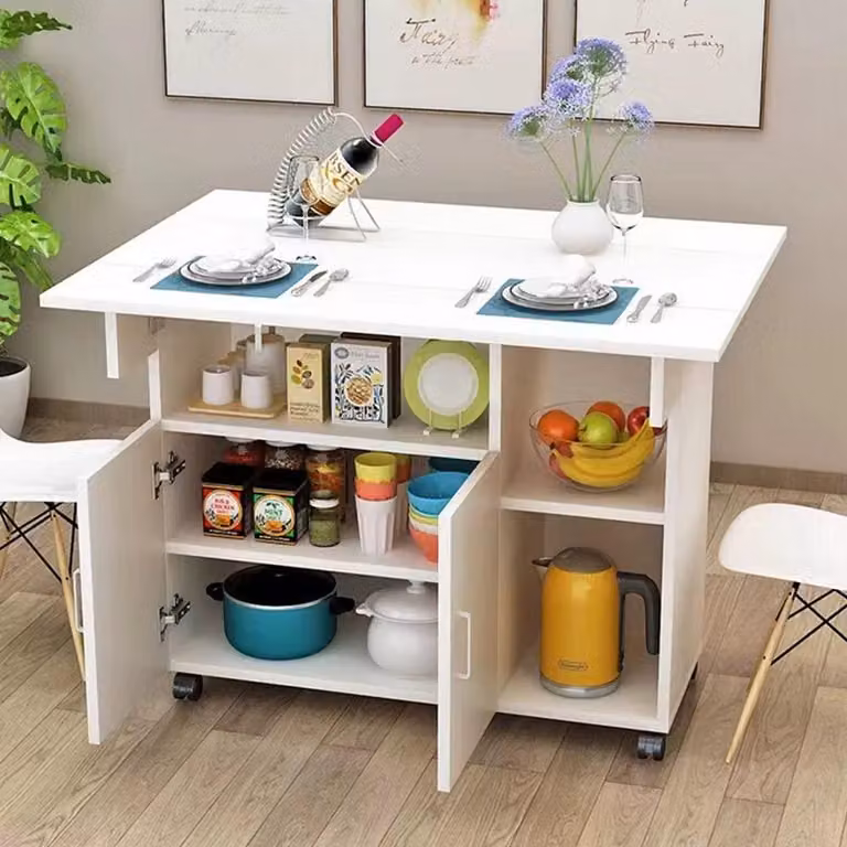 Tavolo da pranzo con ripiani, salvaspazio, in MDF, 80x70x75 cm, design moderno