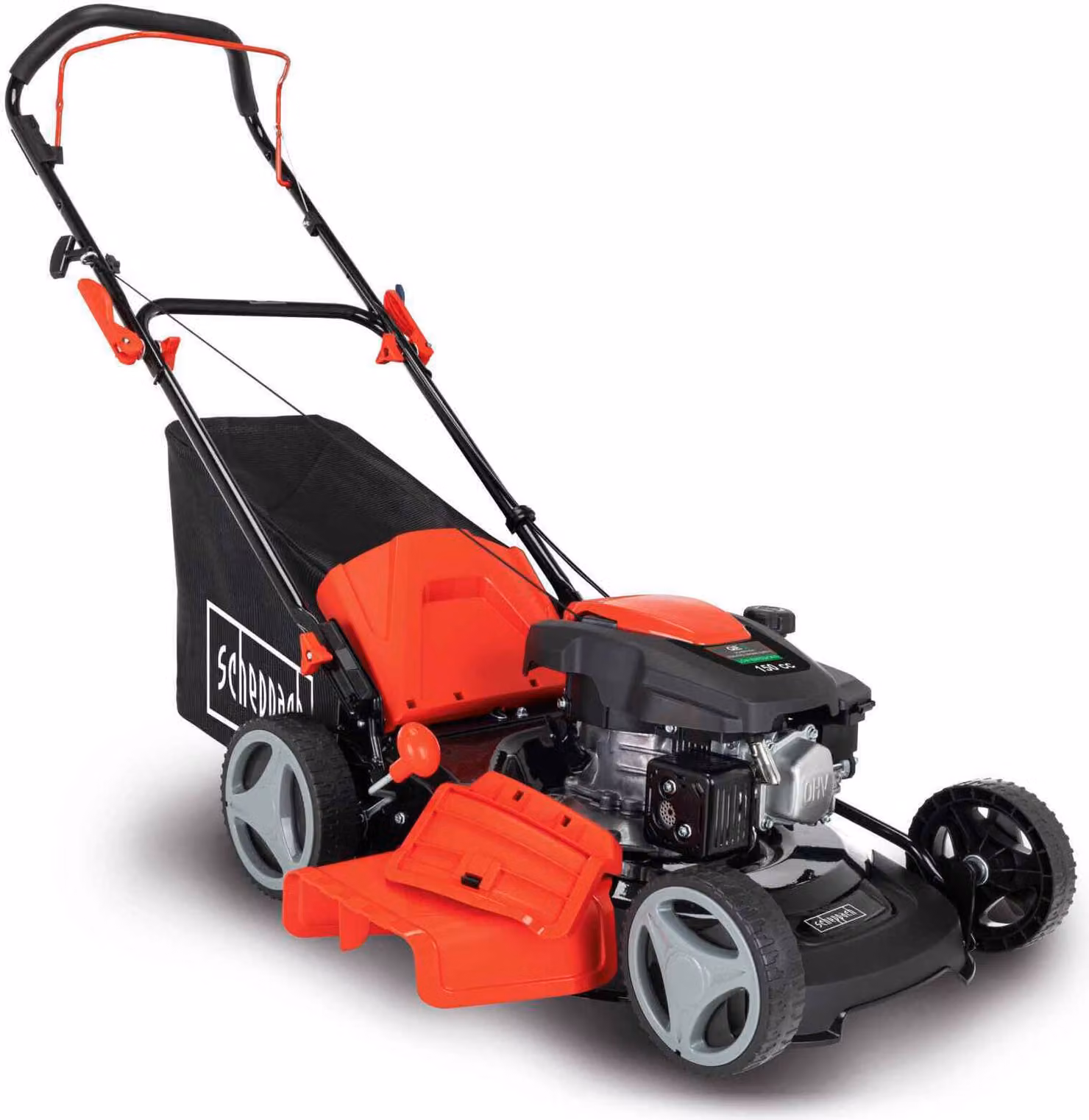 Scheppach Tosaerba a benzina MP150-46 | Larghezza di taglio 46 cm | Motore a benzina a 4 tempi da 3,5 CV con cilindrata di 150 cm³ | 7 diverse altezze di taglio | Cestello di raccolta da 55 l