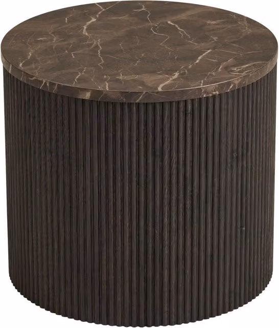 Tavolino da appoggio Rota Vikasa Home con effetto marmo marrone scuro e base a scanalature, L/P/H: 40 x 40 x 45 cm
