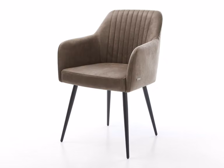 DELIFE Sedia da pranzo Greg-Flex, microfibra color taupe, stile vintage, 4 gambe coniche nere, imbottitura in molle insacchettate