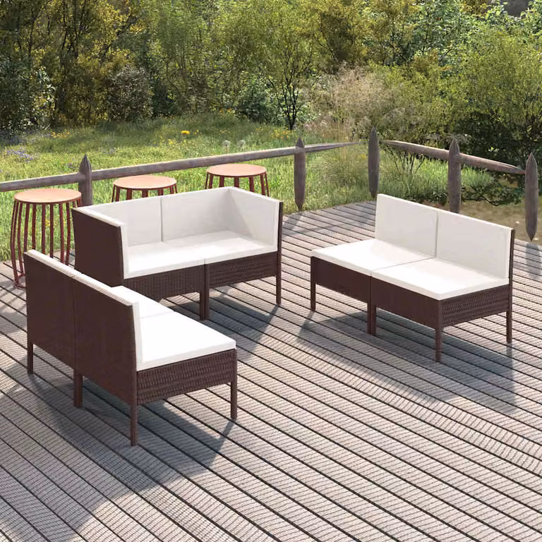 vidaXL Set Divani da Giardino a L composto da 6 pezzi con Cuscini, Struttura in Metallo e Polyrattan Marrone e Bianco