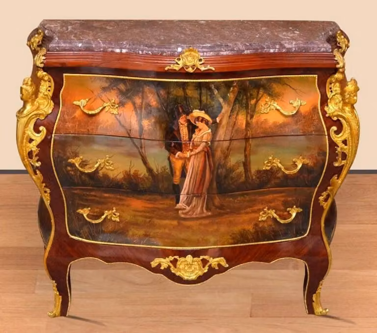 Casa Padrino Cassettone barocco marrone / oro / rosso - Cassettone artigianale in legno massiccio con 3 cassetti e piano in marmo - Mobili barocchi