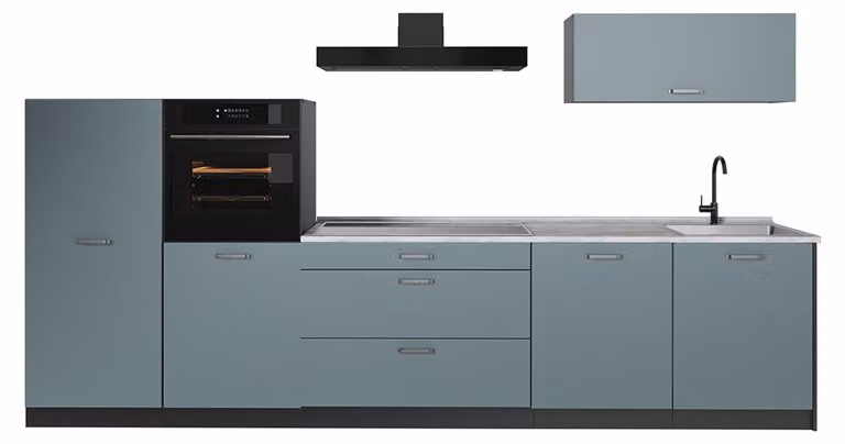Cucina componibile Vicco R-Line Grigio-blu/Antracite 340 cm piano di lavoro Marmo, Model 67291