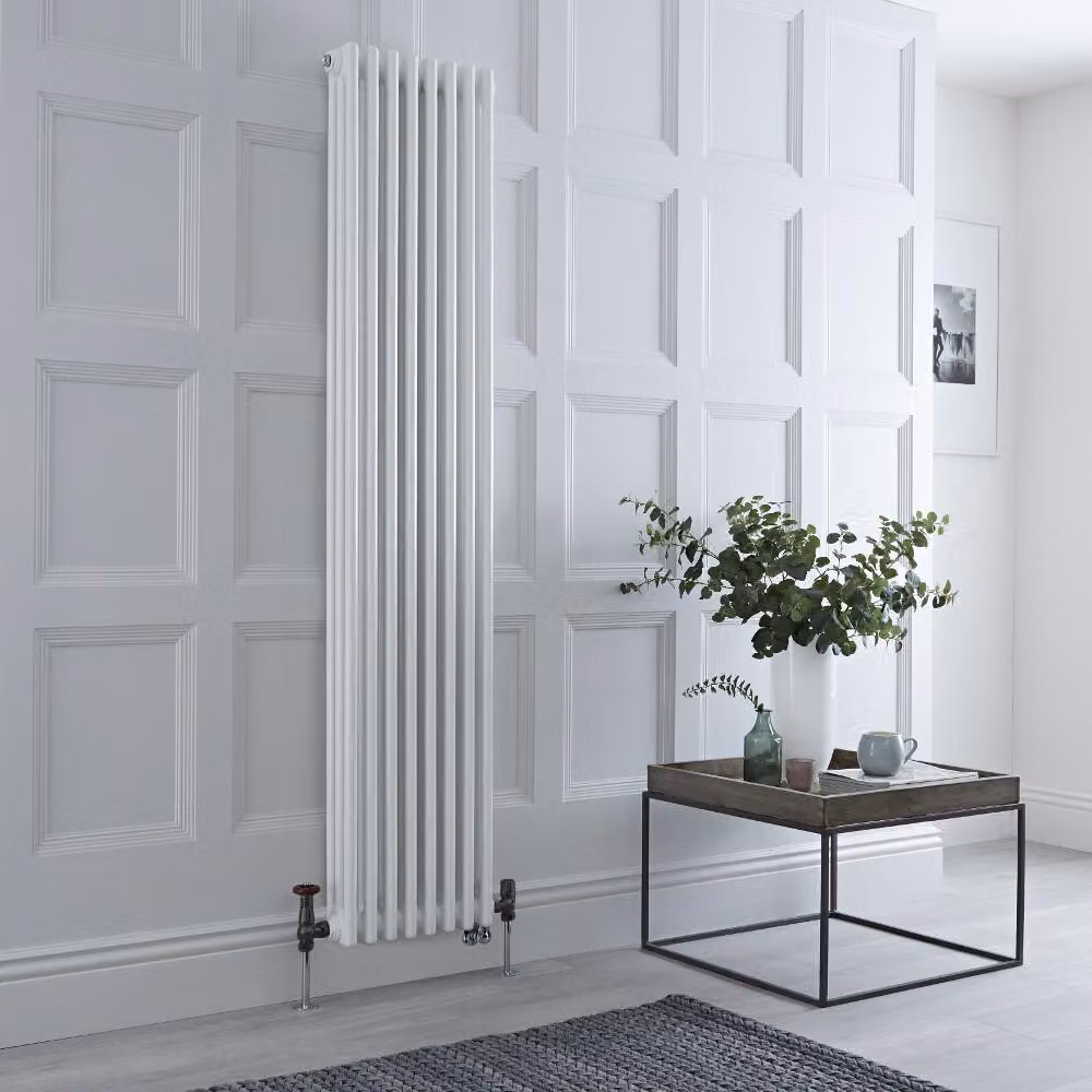 Radiatore Misto Verticale Bianco Triplo con Valvole in Ottone Anticato senza Termostato  - 1800mm x 380mm - Regent
