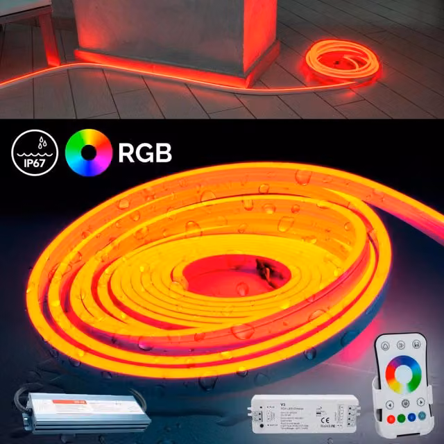 KIT striscia Neon Flex flessibile LED IP67 centralina telecomando alimentatore RGB 24V luce per esterni bobina 10 metri