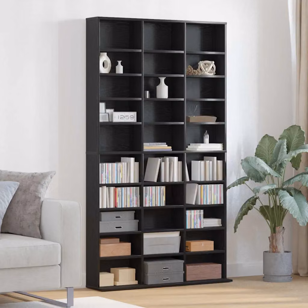Mobile per CD e media vidaXL moderno in Rovere Nero opaco L: 101 cm, P: 23 cm, H: 177,5 cm